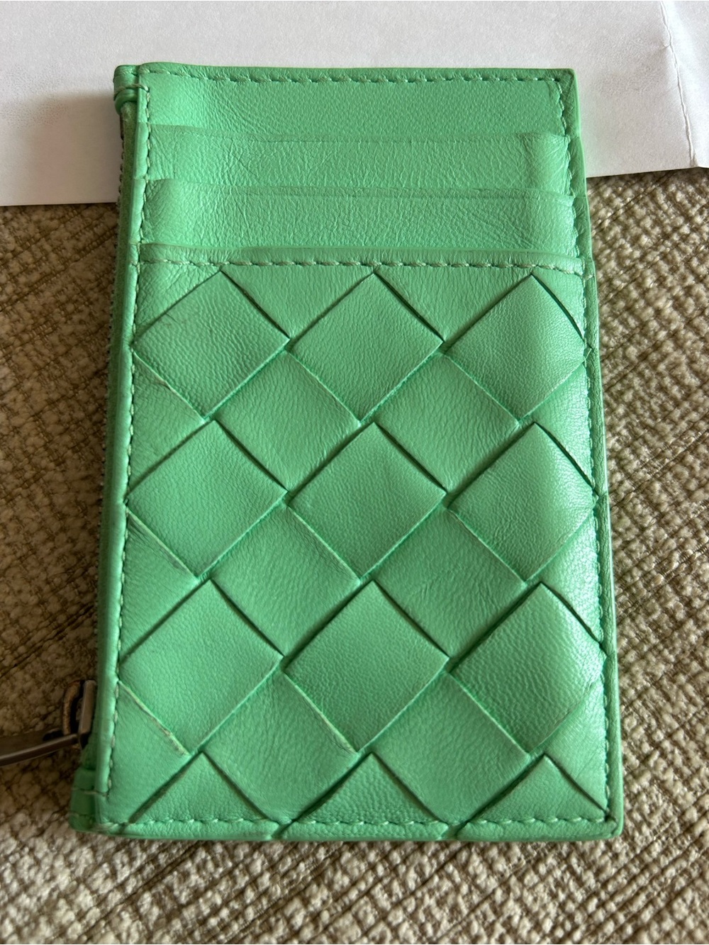 Bottega Veneta Mint Green Intrecciato Leather Card Case with Zip - Picture 6 of 12